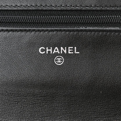 Chanel Lambskin Camellia Embossed Wallet on Chain WOC Black 6 of 11