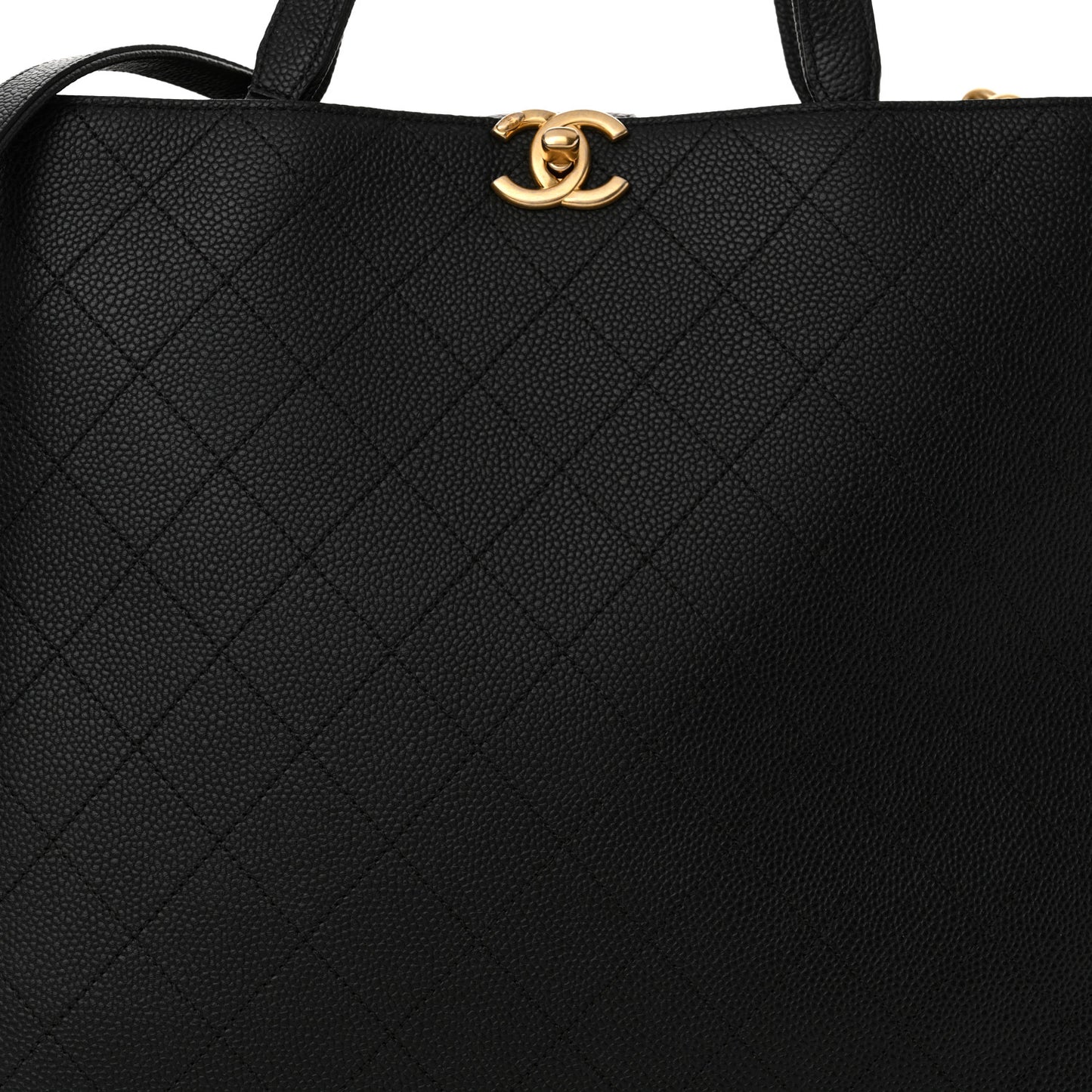 Caviar Stitched Large Shopping Tote Bag Black