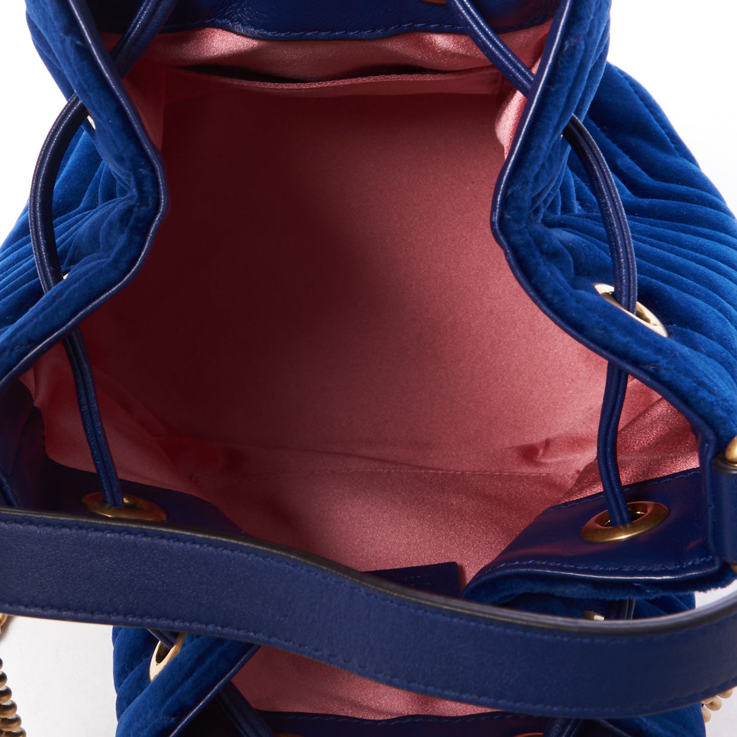 Velvet Matelasse GG Marmont Bucket Bag Cobalt Blue