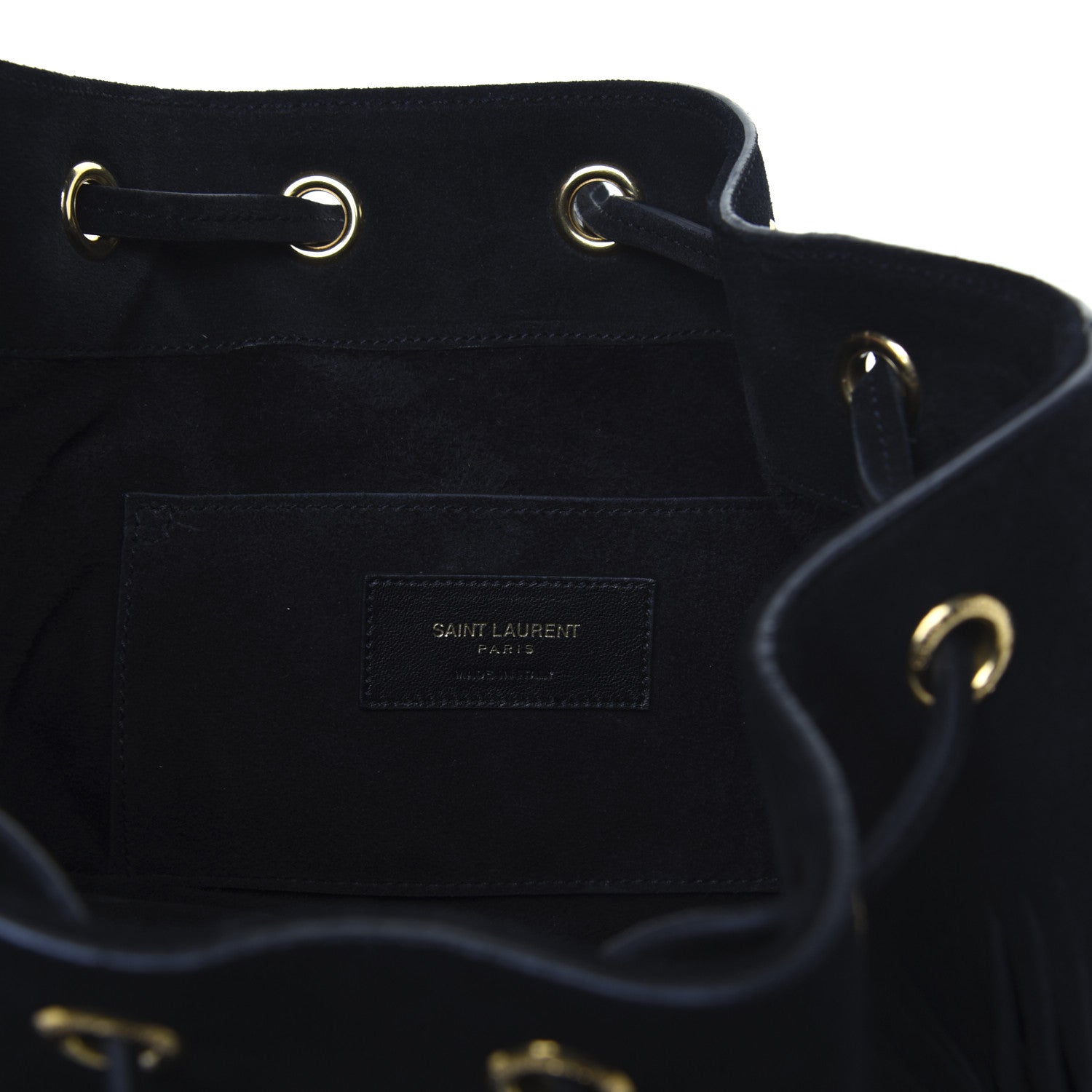 Saint Laurent Suede Calfskin Medium Emmanuelle Fringe Bucket Bag Black 9 of 14