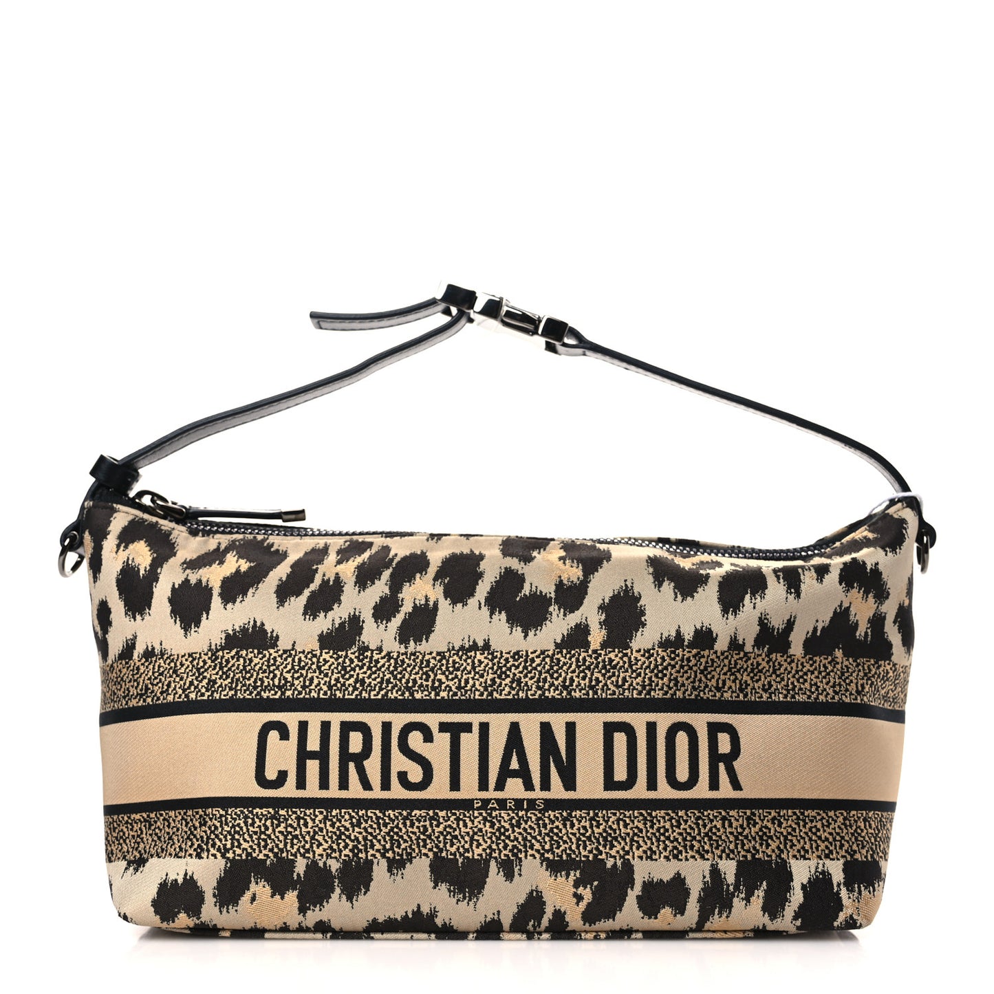 Canvas Mizza Embroidered Medium Leopard DiorTravel Nomad Pouch Beige