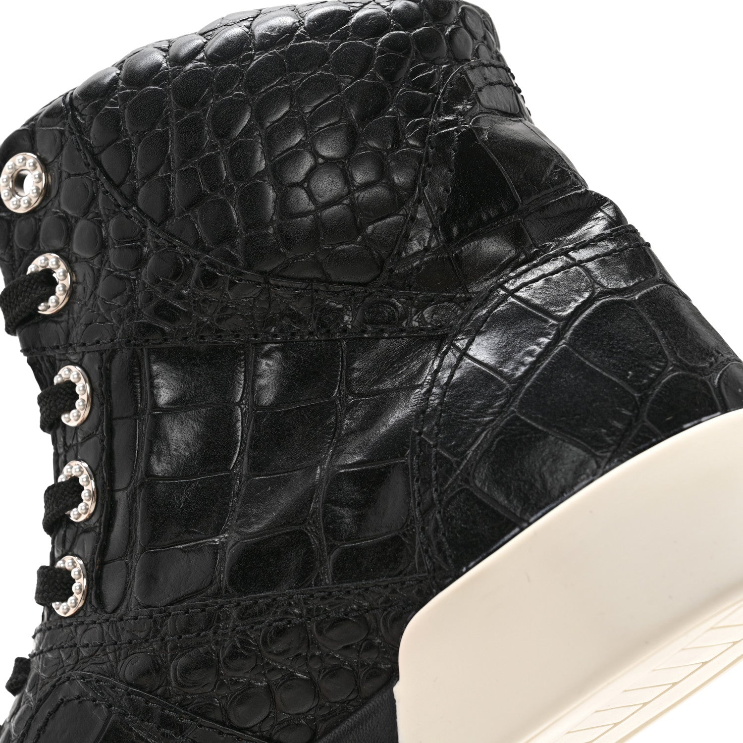 Chanel Calfskin Crocodile Embossed Cocodile High Top Sneakers 38 Black 10 of 11