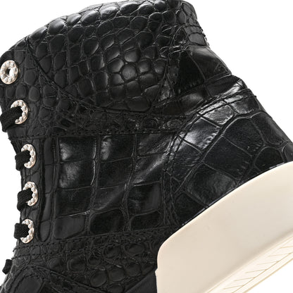 Chanel Calfskin Crocodile Embossed Cocodile High Top Sneakers 38 Black 10 of 11