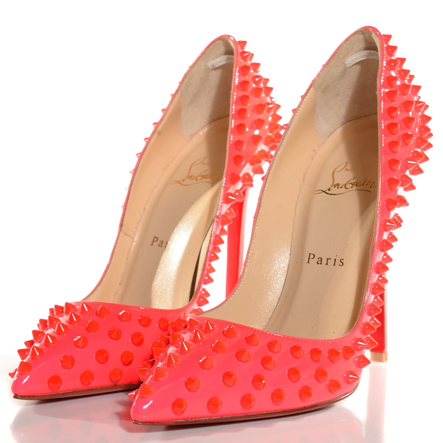 Christian Louboutin Patent Pigalle Spikes 120 Pumps 37.5 Fluo Rose Paris 3 of 7