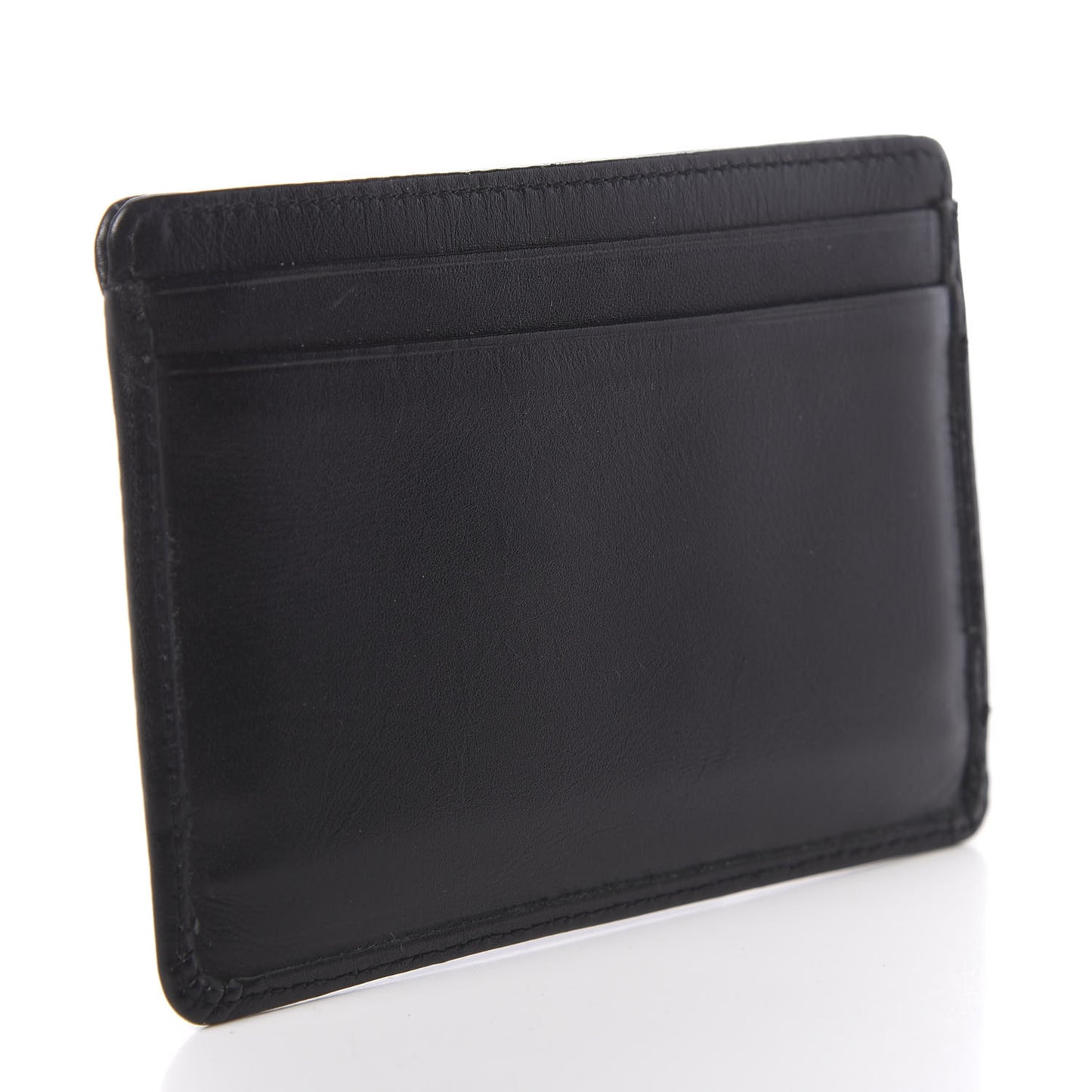 Calfskin Quilted Cambon Card Holder Black White