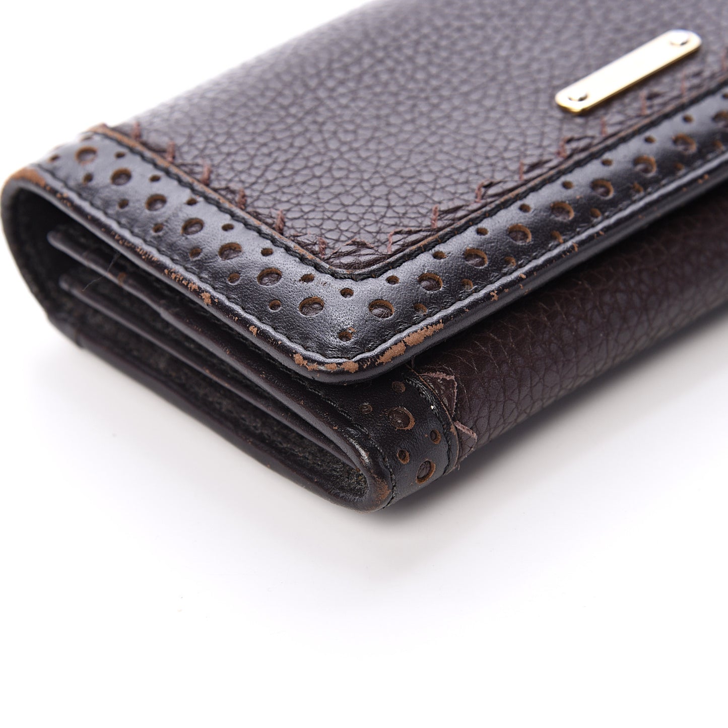Grainy Calfskin Continental Wallet Dark Brown