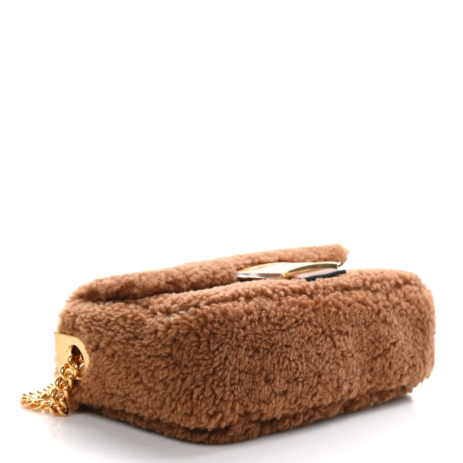 Fendi Shearling Lambskin Midi Chain Baguette Caramello 4 of 10