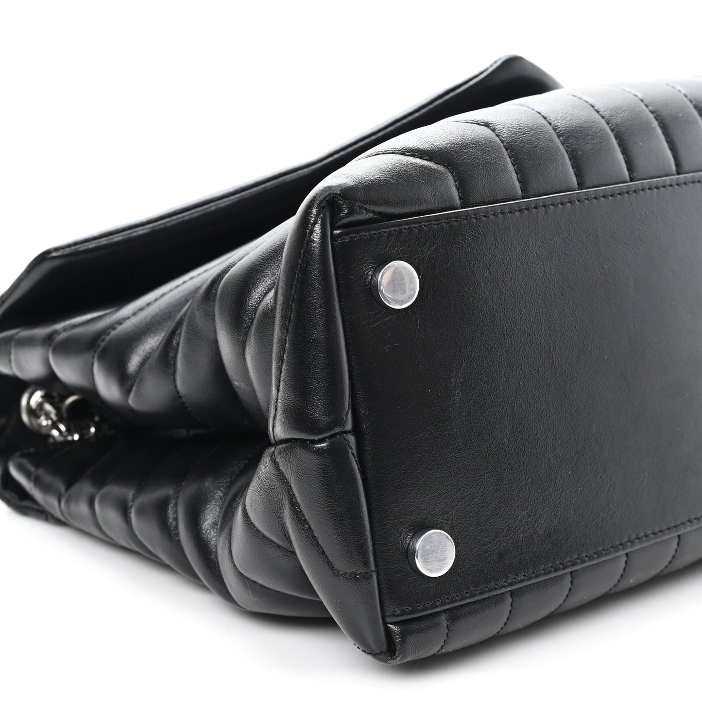 Calfskin Y Quilted Monogram Large Loulou Chain Satchel Black