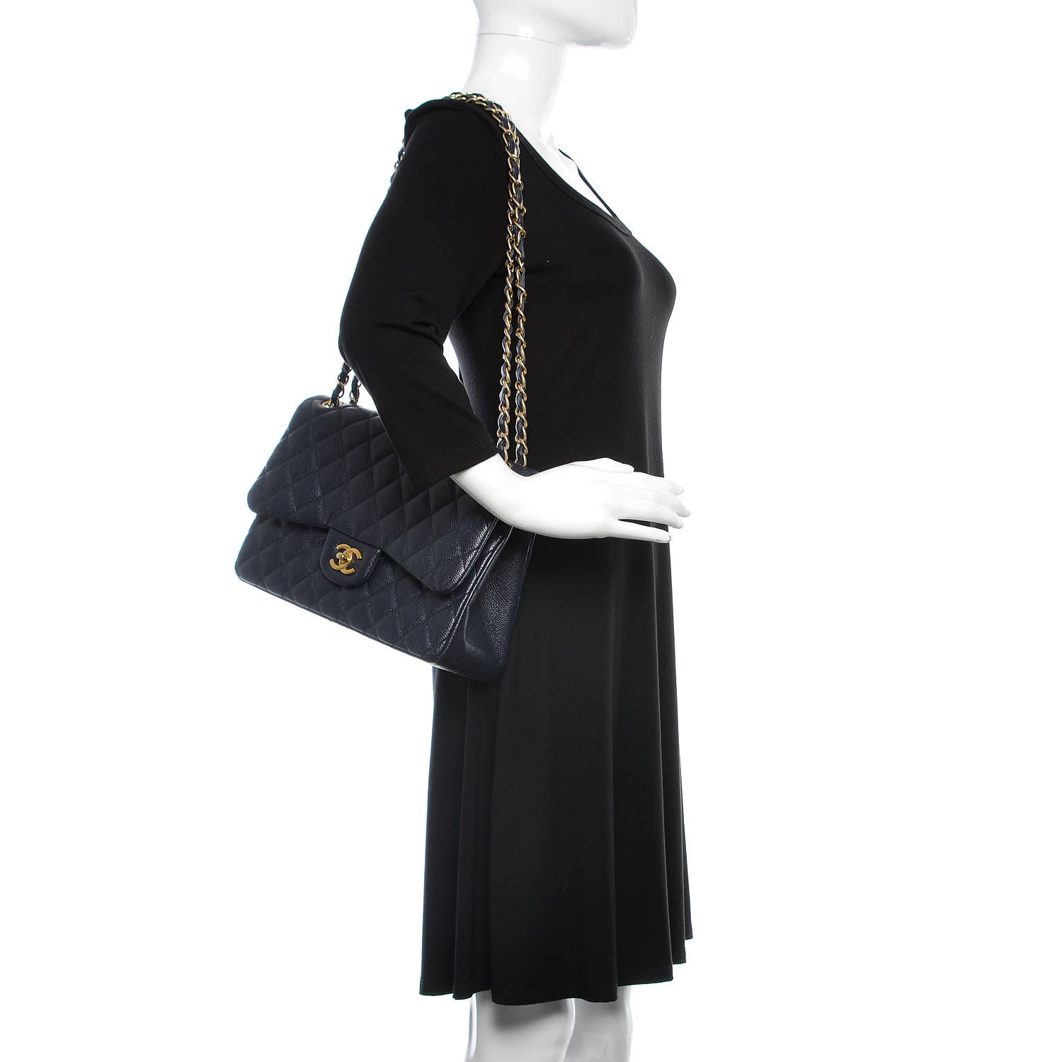 Chanel Caviar Quilted Jumbo Double Flap Navy 2 of 9