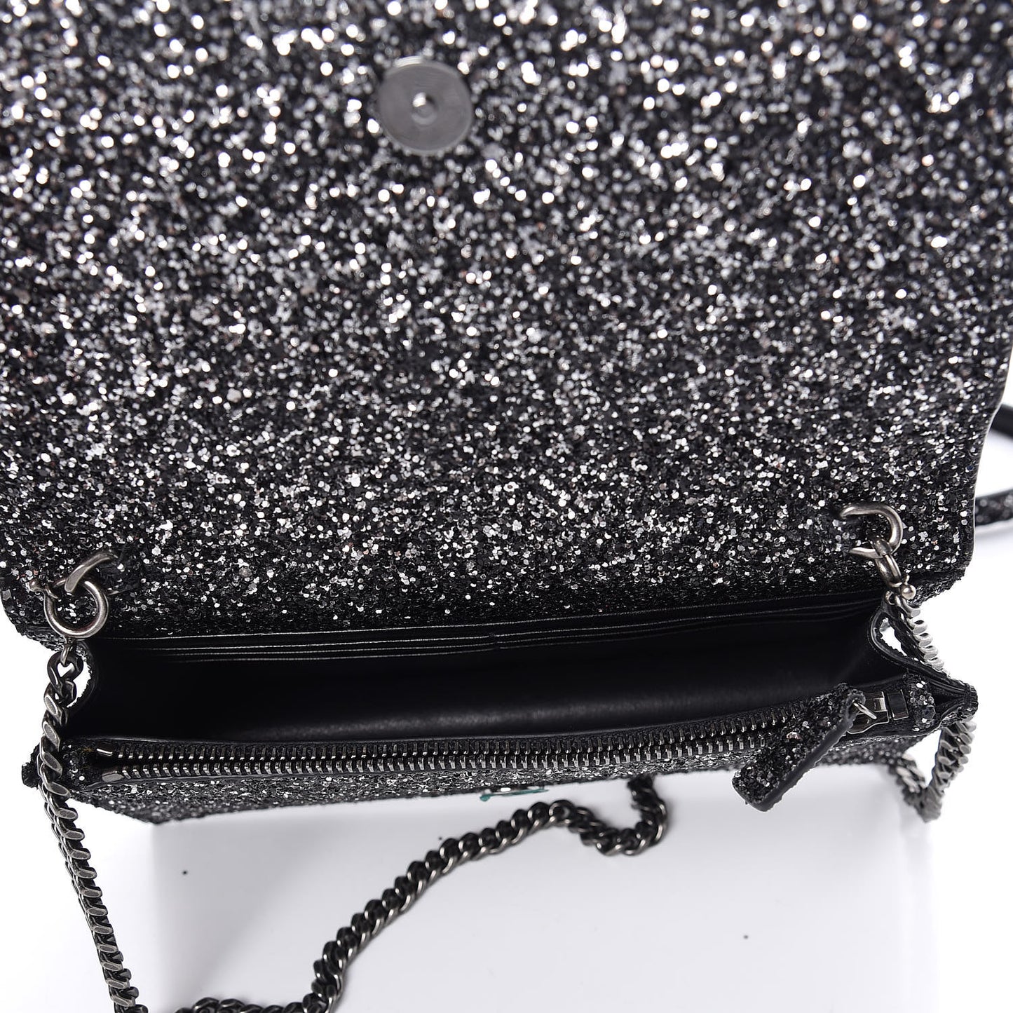 Metallic Glitter Classic Monogram Kate Tassel Chain Wallet Gun Metal Black