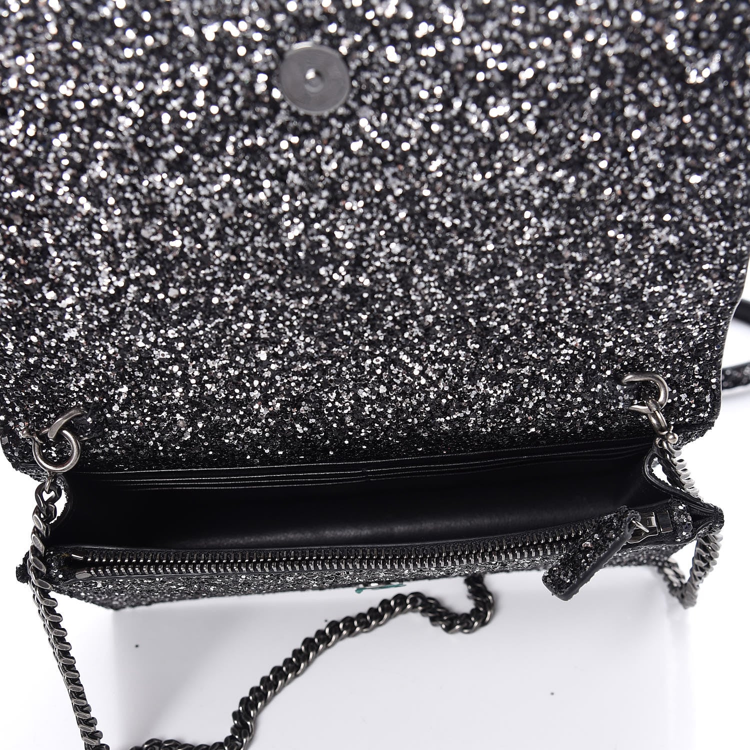 Saint Laurent Metallic Glitter Classic Monogram Kate Tassel Chain Wallet Gun Metal Black 5 of 8