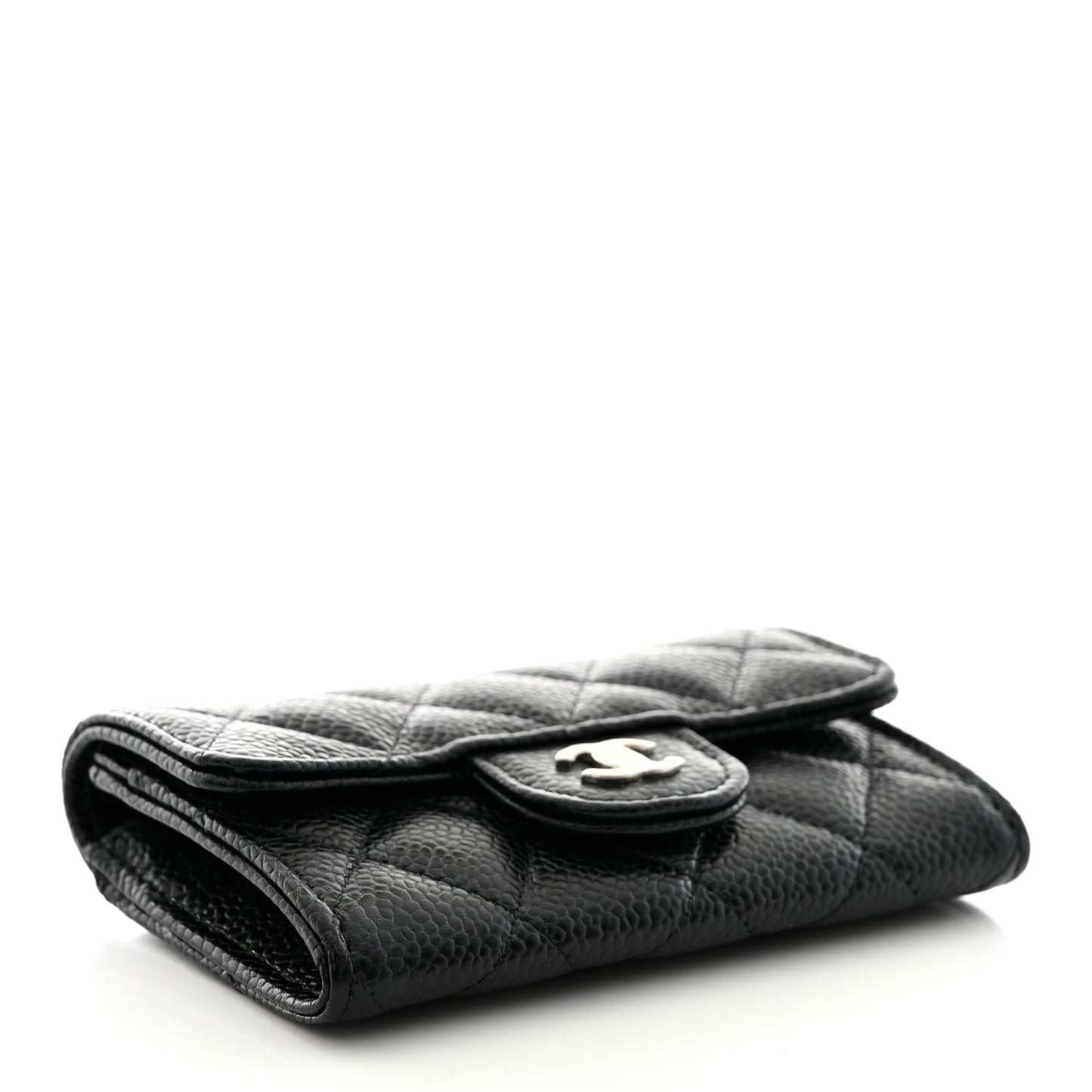 Caviar Quilted Flap Card Holder Wallet Black