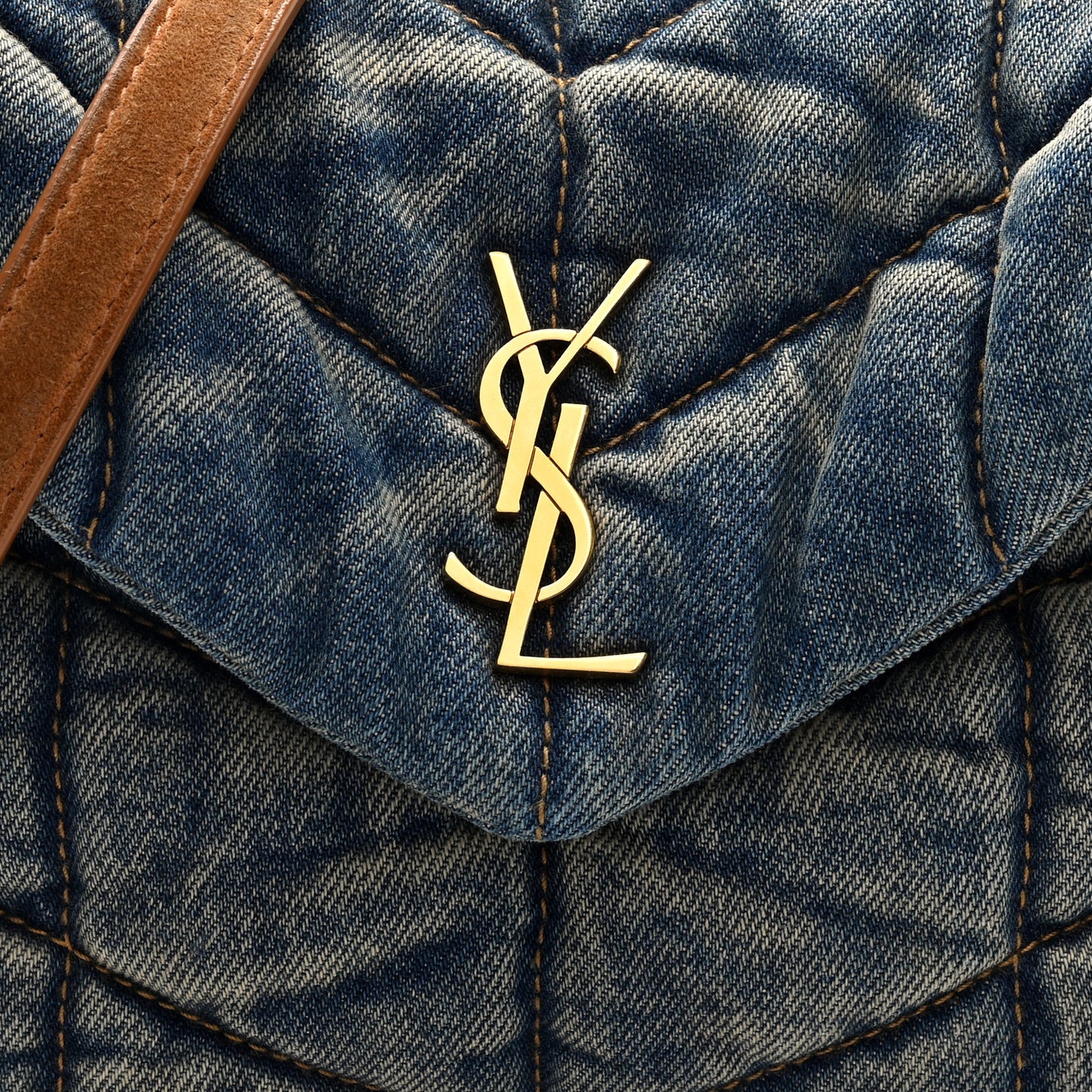 Denim Quilted Toy Loulou Puffer Monogram Chain Satchel Blue Cinnamon