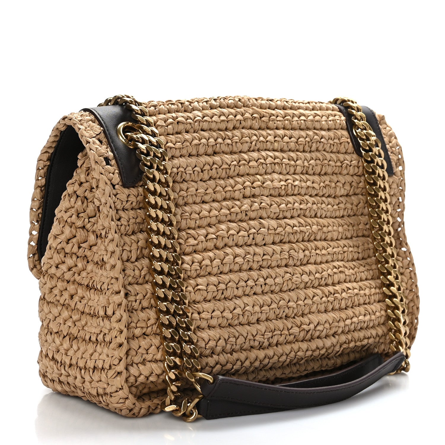 Saint Laurent Raffia Calfskin Monogram Medium Niki Chain Satchel Natural 3 of 9