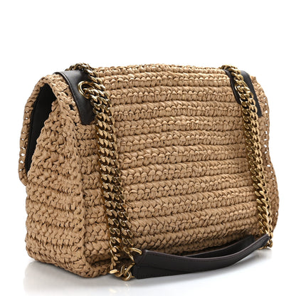 Saint Laurent Raffia Calfskin Monogram Medium Niki Chain Satchel Natural 3 of 9