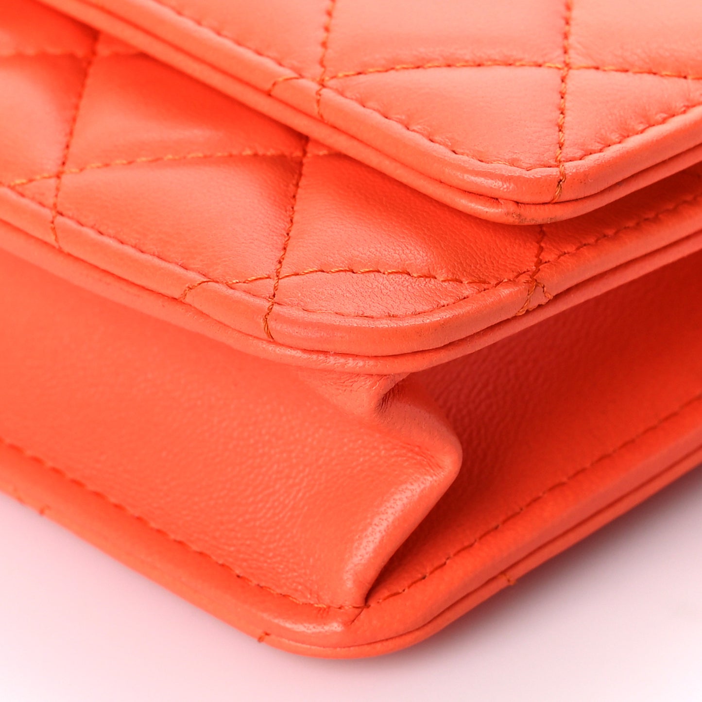 Lambskin Quilted Wallet on Chain WOC Orange