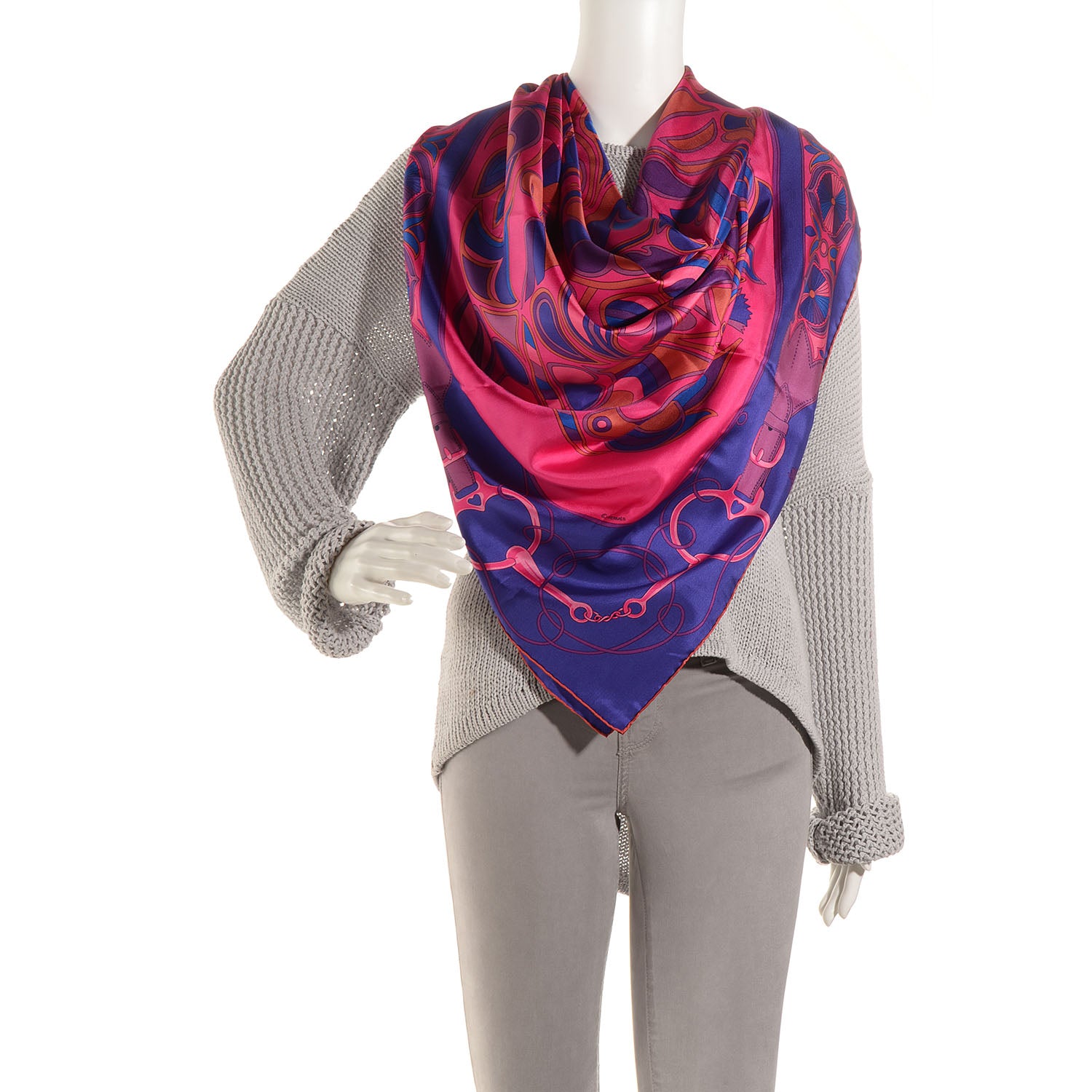 Hermes Silk Twill Giant Plume Folklore d'Henri d'Origny Scarf 140 2 of 7