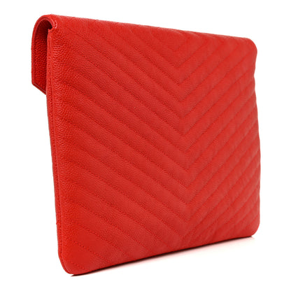 Chanel Caviar Chevron Quilted Flap Cosmetic Case Red 3 of 11