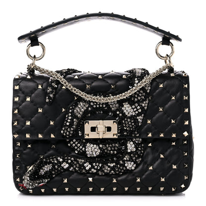 Valentino Garavani Lambskin Sequin Snake Medium Rockstud Spike Shoulder Bag Black 1 of 9