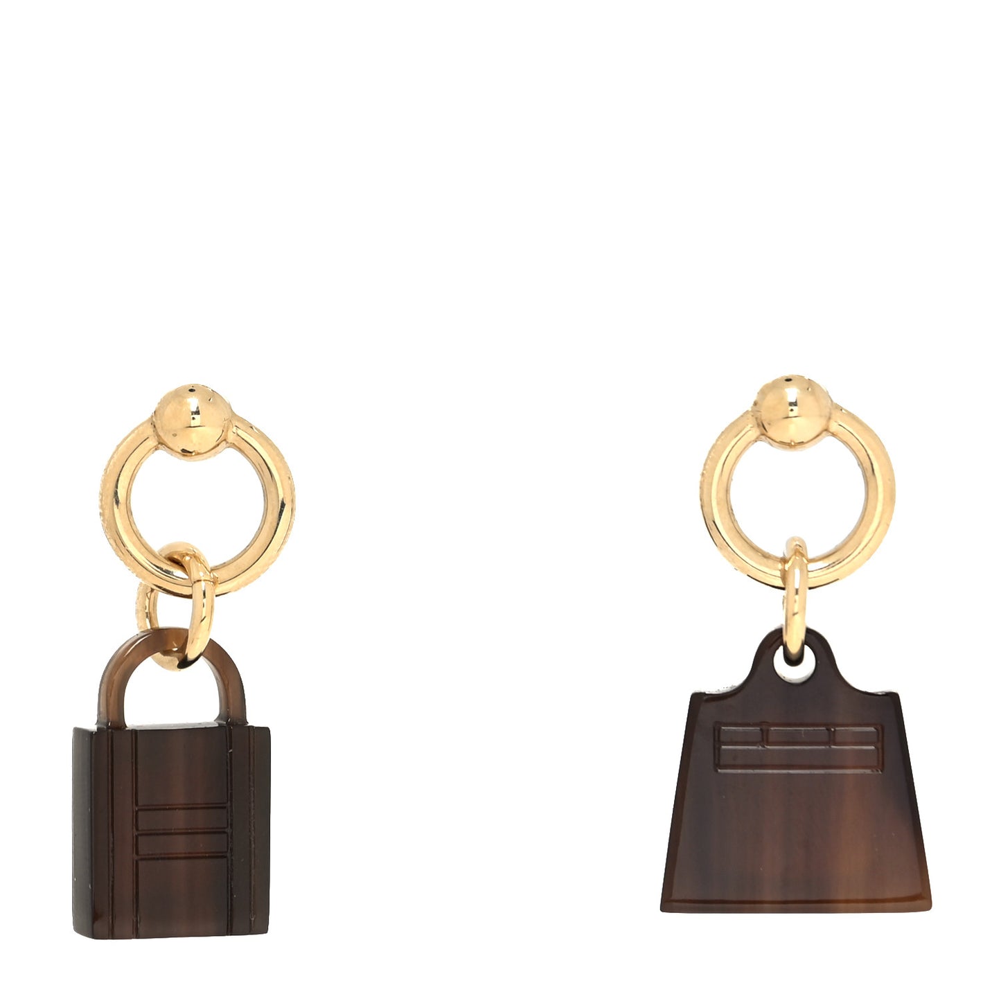 Permabrass Buffalo Horn Wood Amulette Kelly Bag Earrings