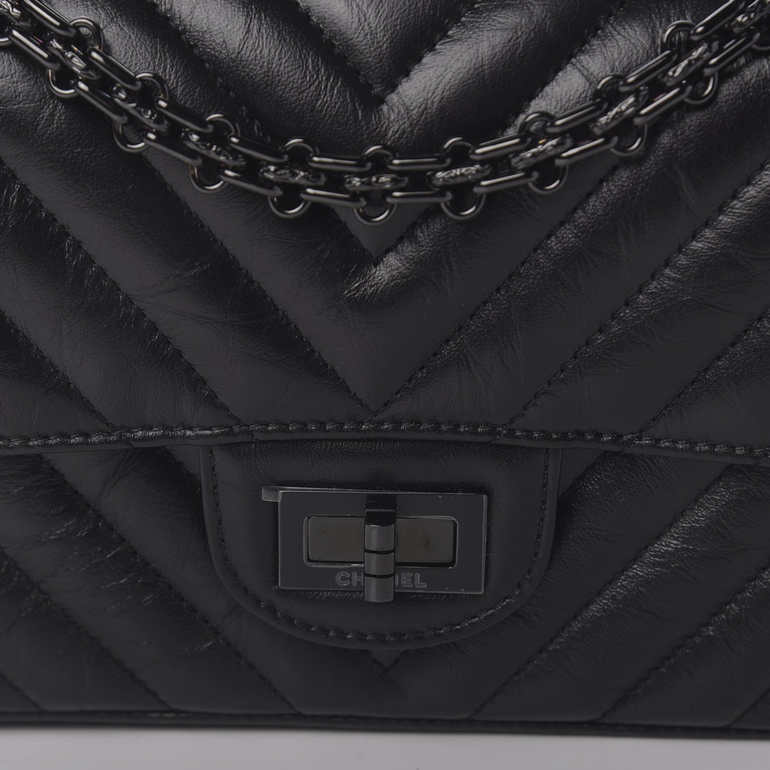 Chanel Aged Calfskin Chevron Quilted 2.55 Reissue Mini Flap So Black 9 of 9