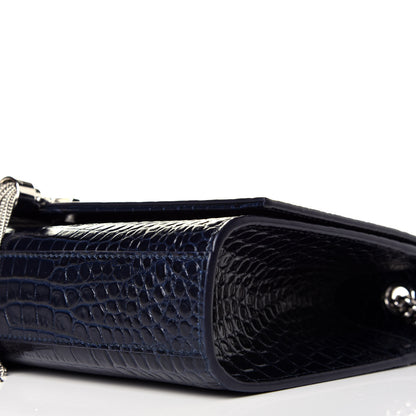 Saint Laurent Calfskin Crocodile Embossed Medium Classic Monogram Kate Tassel Satchel Blue Sapphire 8 of 8