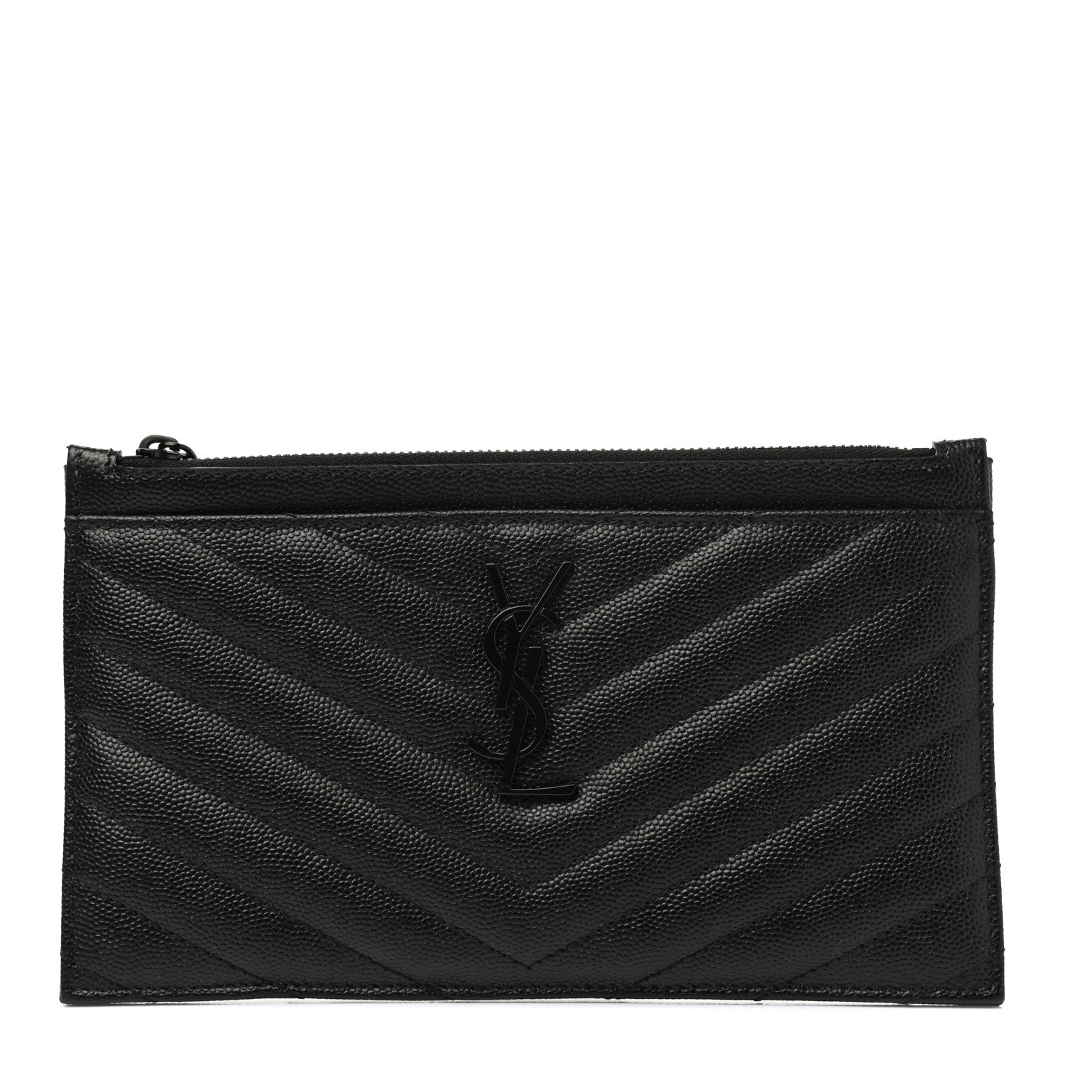 Saint Laurent Grain De Poudre Chevron Monogram Bill Pouch Black 1 of 6