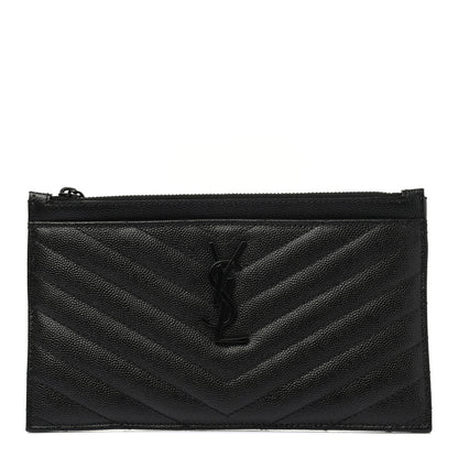 Saint Laurent Grain De Poudre Chevron Monogram Bill Pouch Black 1 of 6