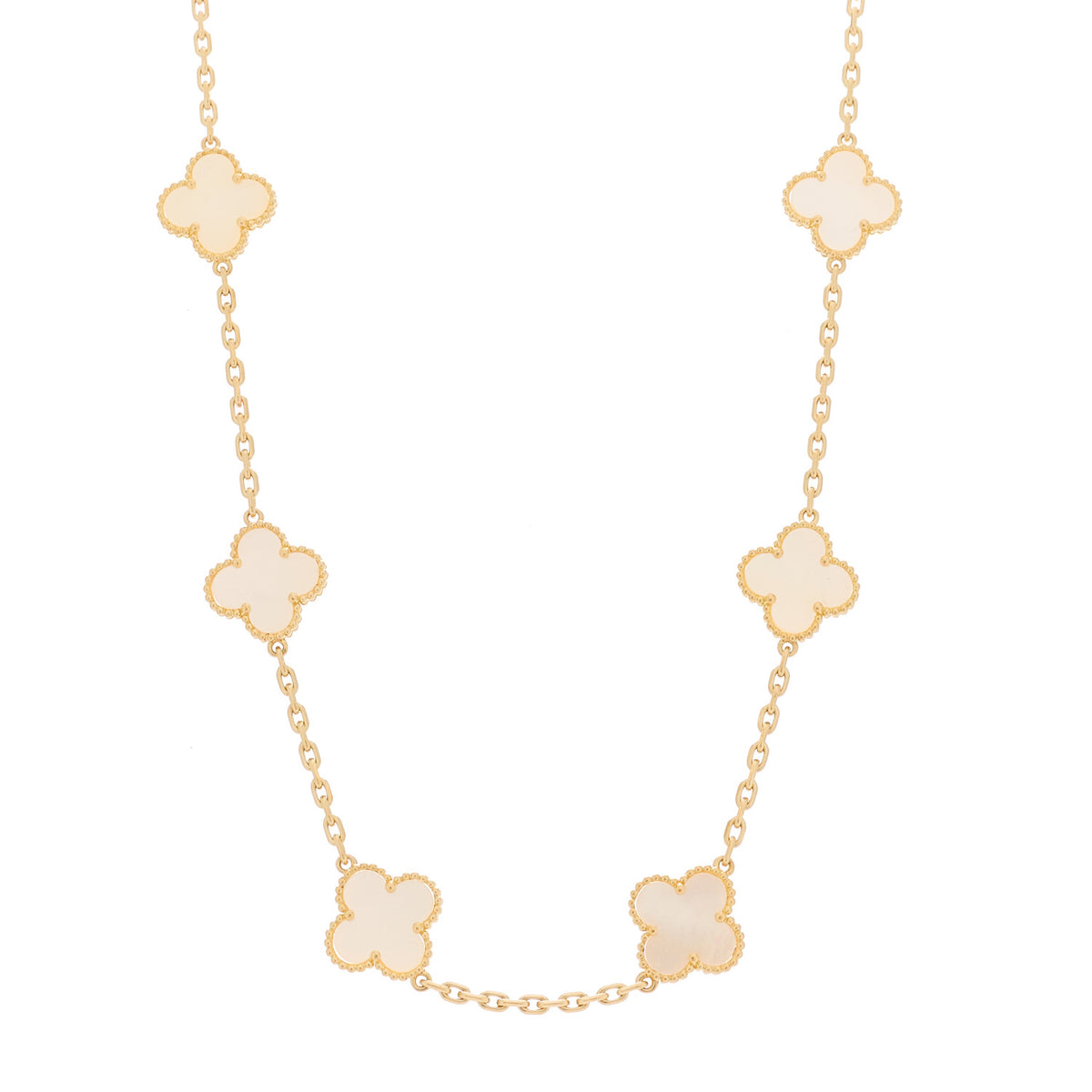 18K Yellow Gold Mother of Pearl 10 Motifs Vintage Alhambra Necklace