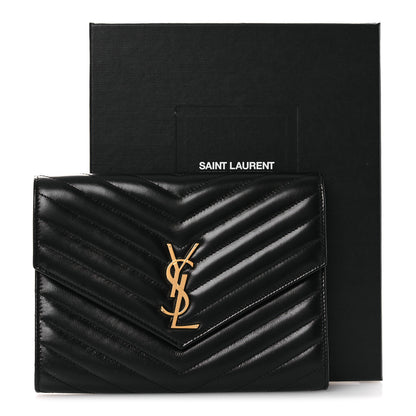 Saint Laurent Lambskin Matelasse Chevron Monogram Cassandre Flap Pouch Black 9 of 9