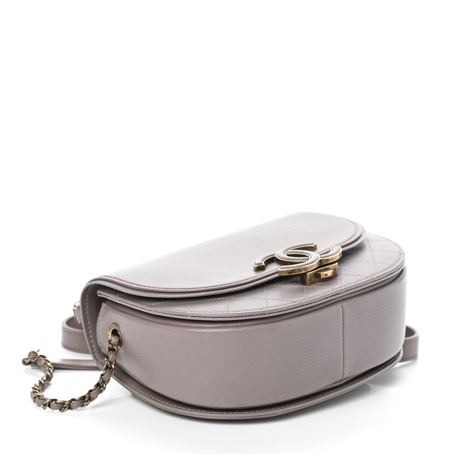 Shiny Calfskin Goatskin Quilted Small Coco Curve Messenger Flap Grey