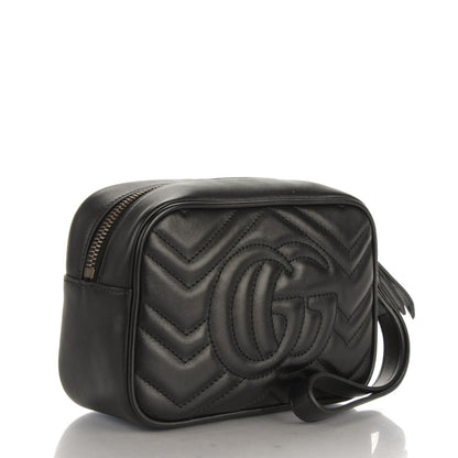 Gucci Calfskin Matelasse Mini GG Marmont Wrist Wallet Black 3 of 7