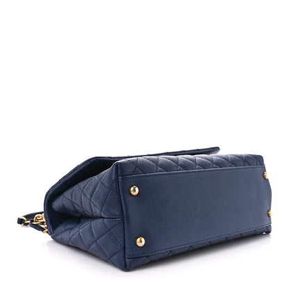 Chanel Caviar Lizard Embossed Quilted Small Coco Handle Flap Navy Blue 4 of 11