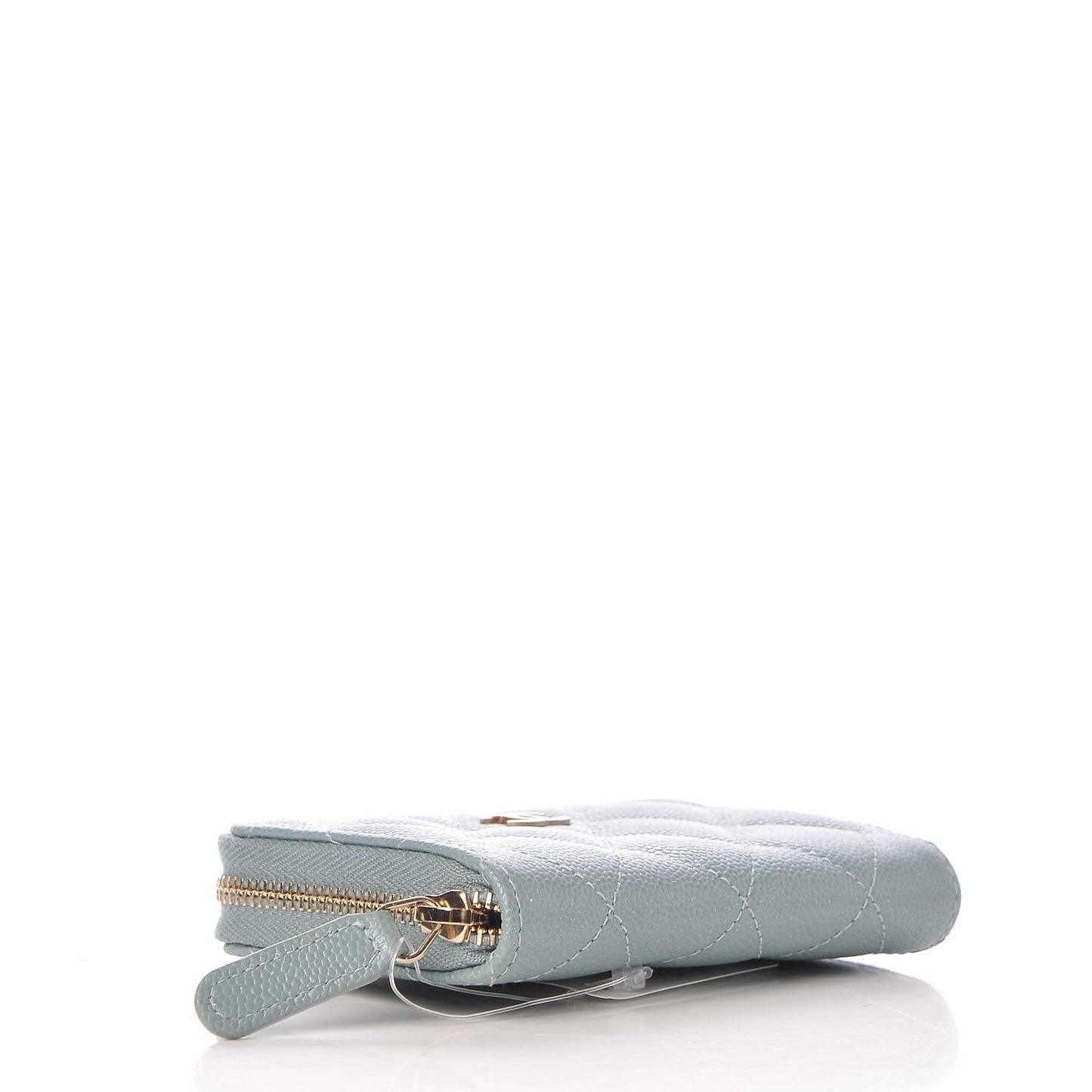 Iridescent Caviar Quilted Zip Coin Purse Light Blue