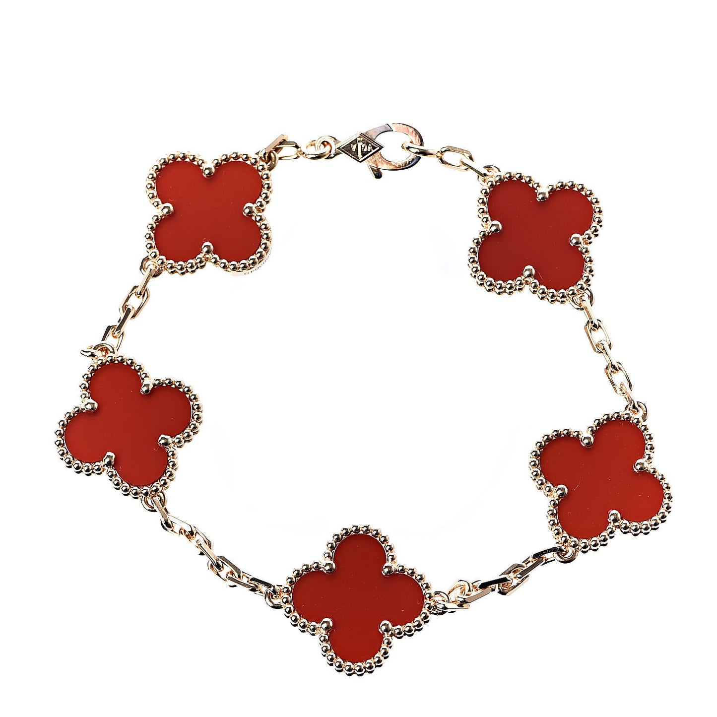 18K Yellow Gold Carnelian 5 Motifs Vintage Alhambra Bracelet