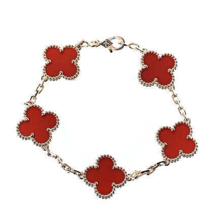 Van Cleef & Arpels 18K Yellow Gold Carnelian 5 Motifs Vintage Alhambra Bracelet 1 of 6