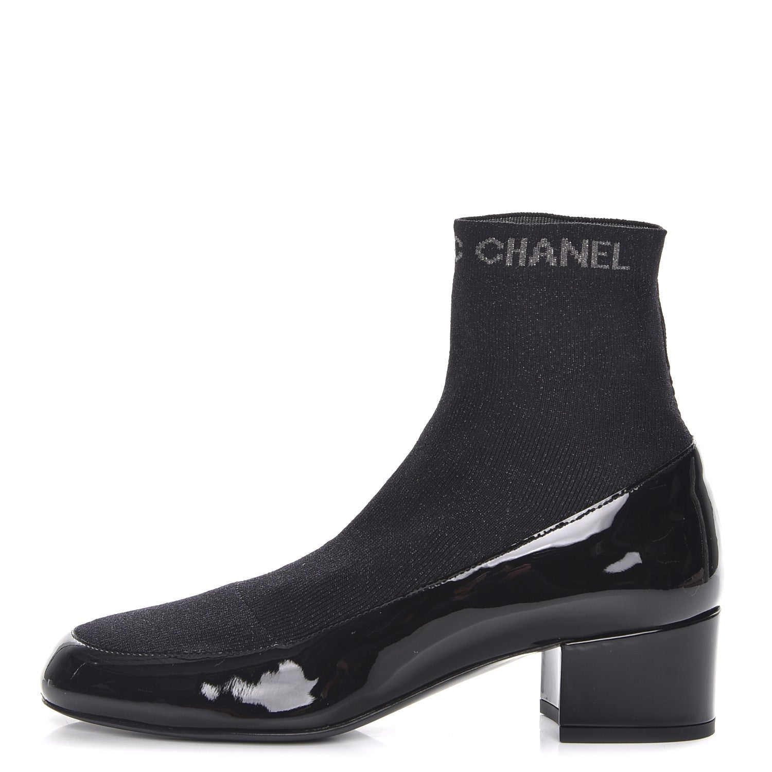 Chanel Fabric Patent Short Boots 38 Dark Grey Black 1 of 9