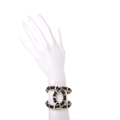 Chanel Lambskin Chain CC Cuff Bracelet Black Gold 2 of 5