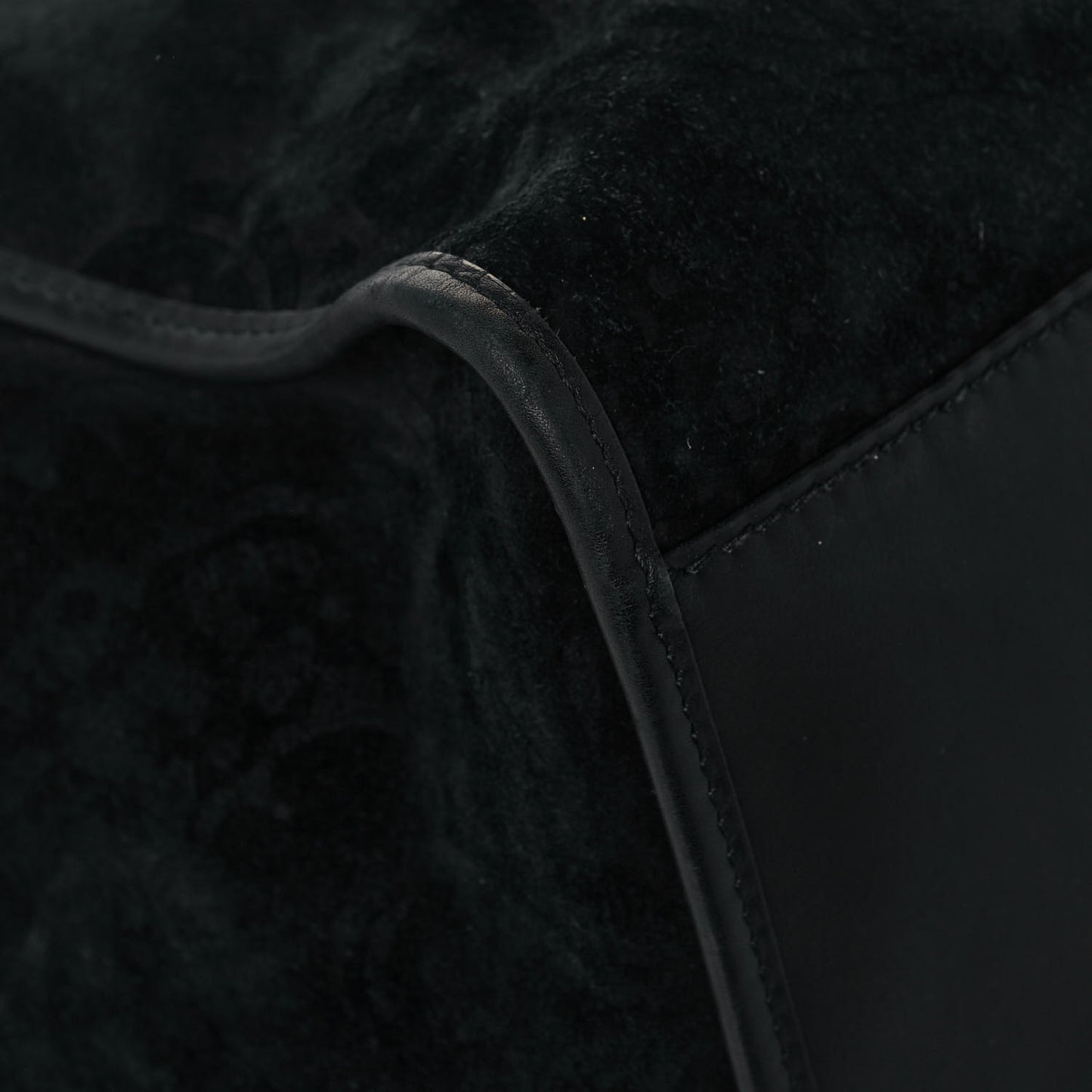 Nubuck Brocade Medium Soft Stirrup Shoulder Bag Black