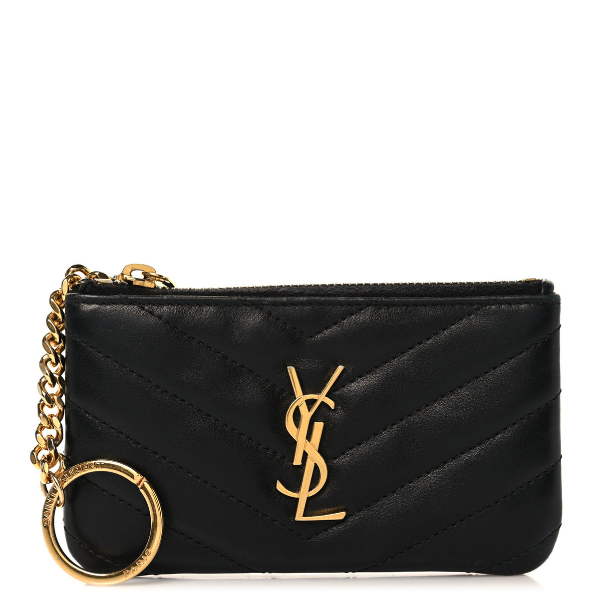 Calfskin Matelasse Monogram Key Pouch Black
