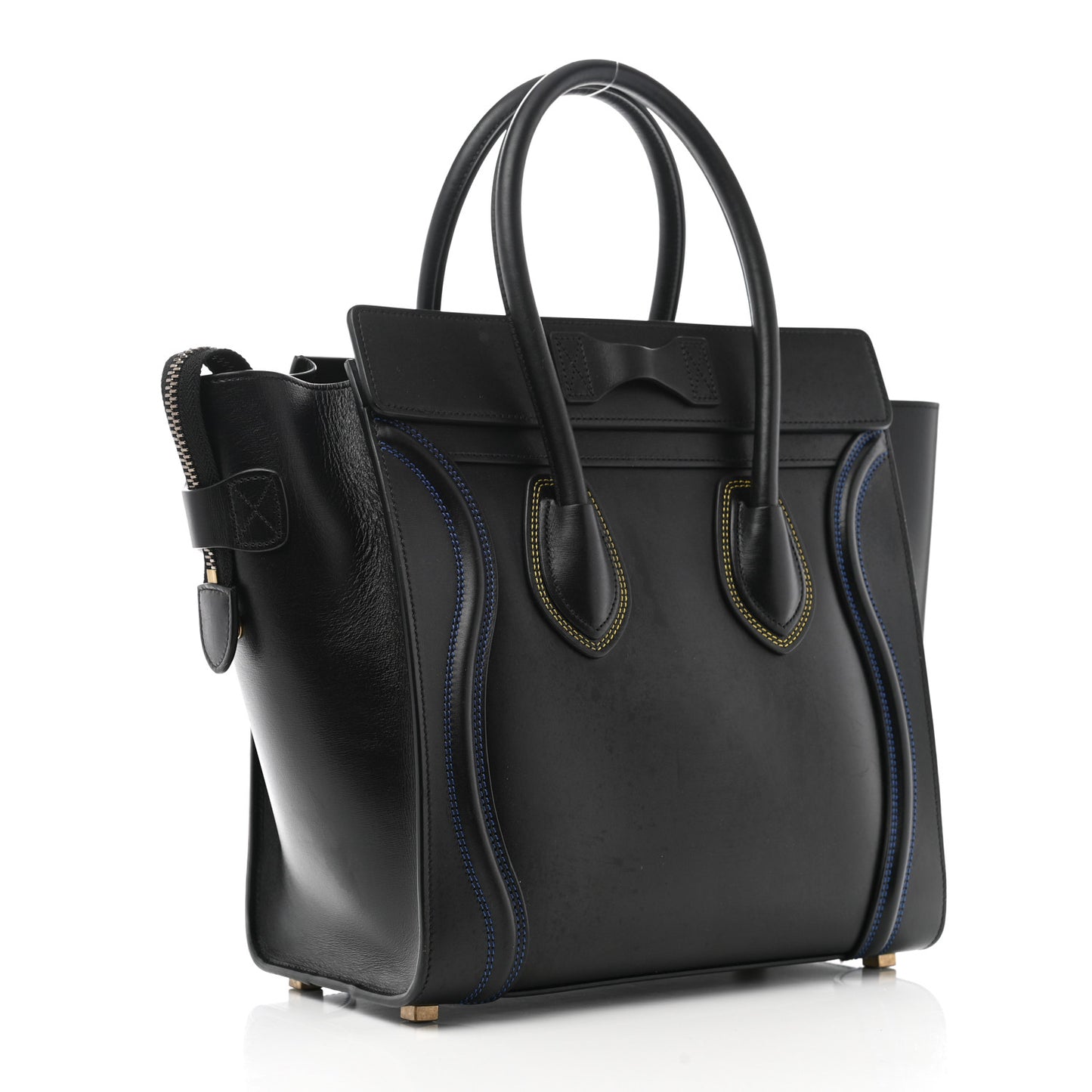 Smooth Calfskin Multicolor Double Stitching Micro Luggage Black