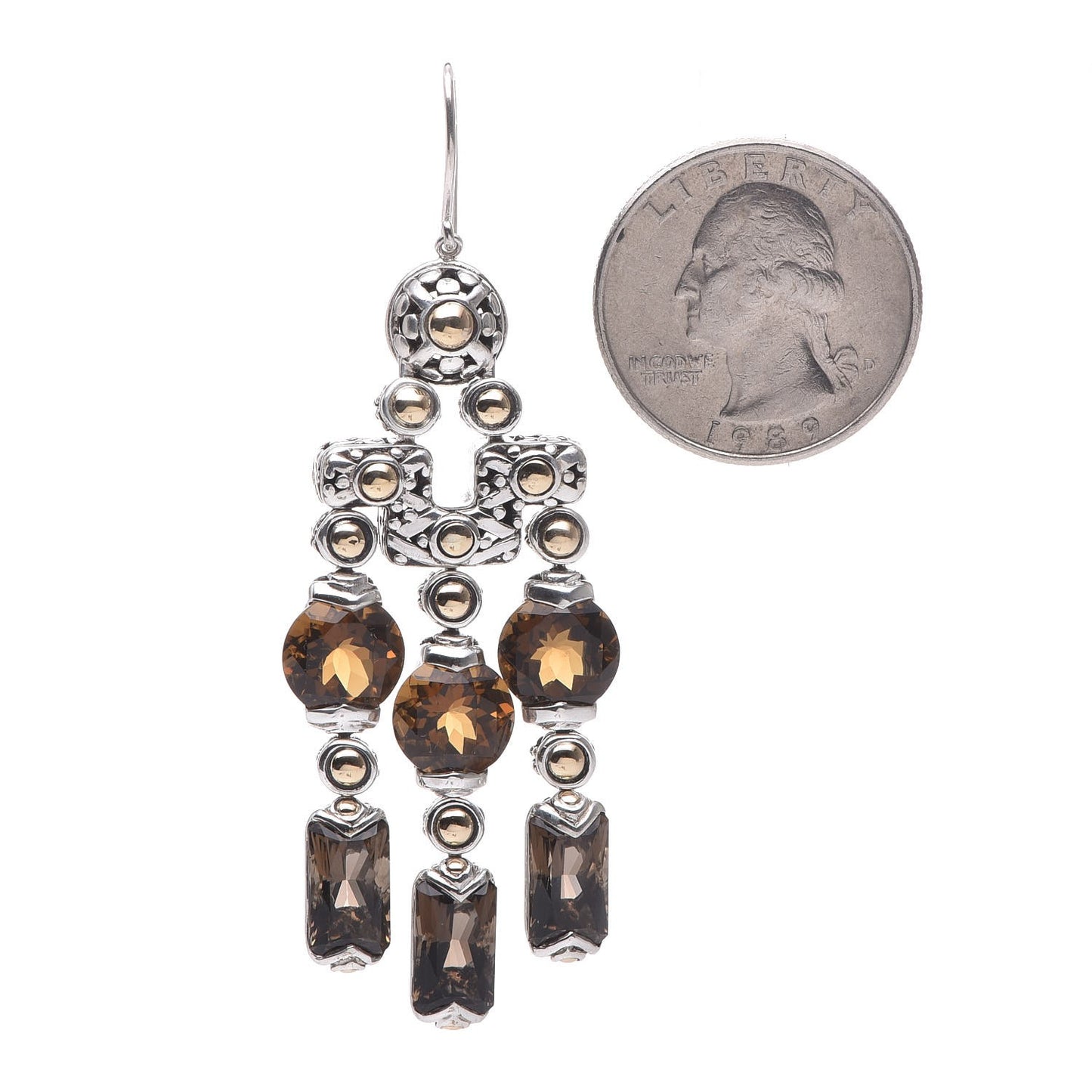 Sterling Silver 18K Yellow Gold Citrine Smoky Quartz Chandelier Earrings