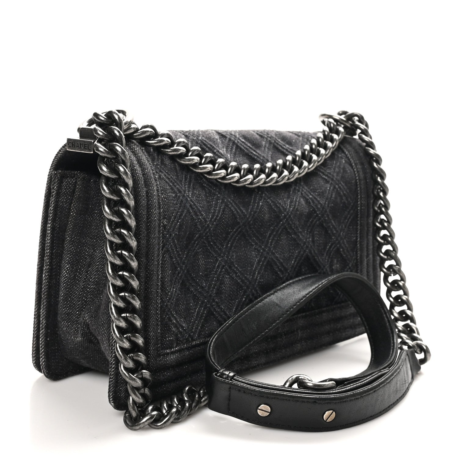 Chanel Denim Quilted Medium Boy Flap Black 3 of 10