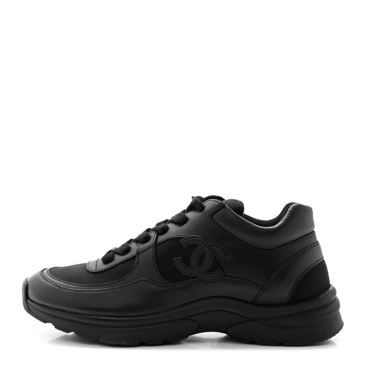 Chanel Lambskin Fabric CC Sneakers 36.5 Black 1 of 9