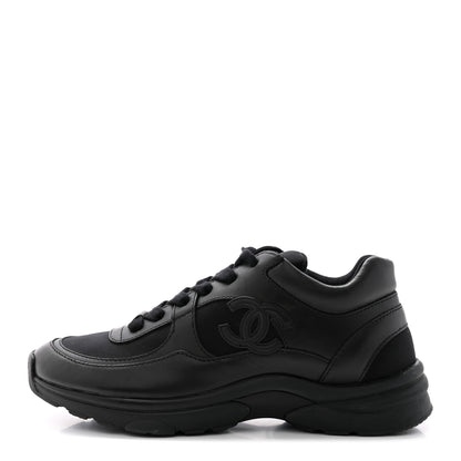 Chanel Lambskin Fabric CC Sneakers 36.5 Black 1 of 9