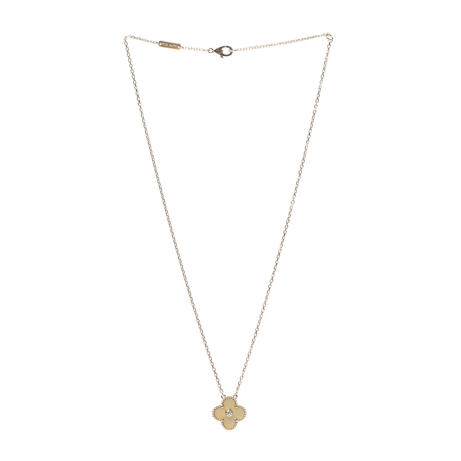Van Cleef & Arpels 18K Yellow Gold Diamond Yellow Mother of Pearl Vintage Alhambra Pendant Necklace 2 of 7