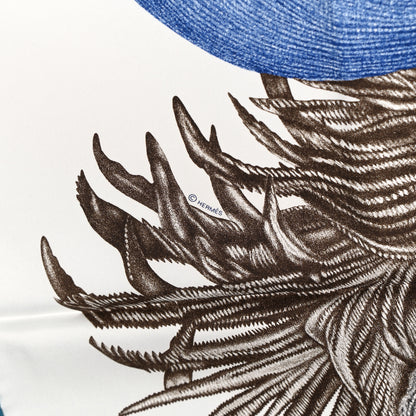 Hermes Silk Plumets Et Panaches Scarf 90 White Bleu Brun 5 of 6