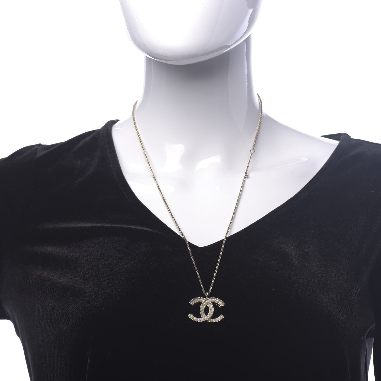 Chanel Pearl CC Pendant Necklace Gold 2 of 6