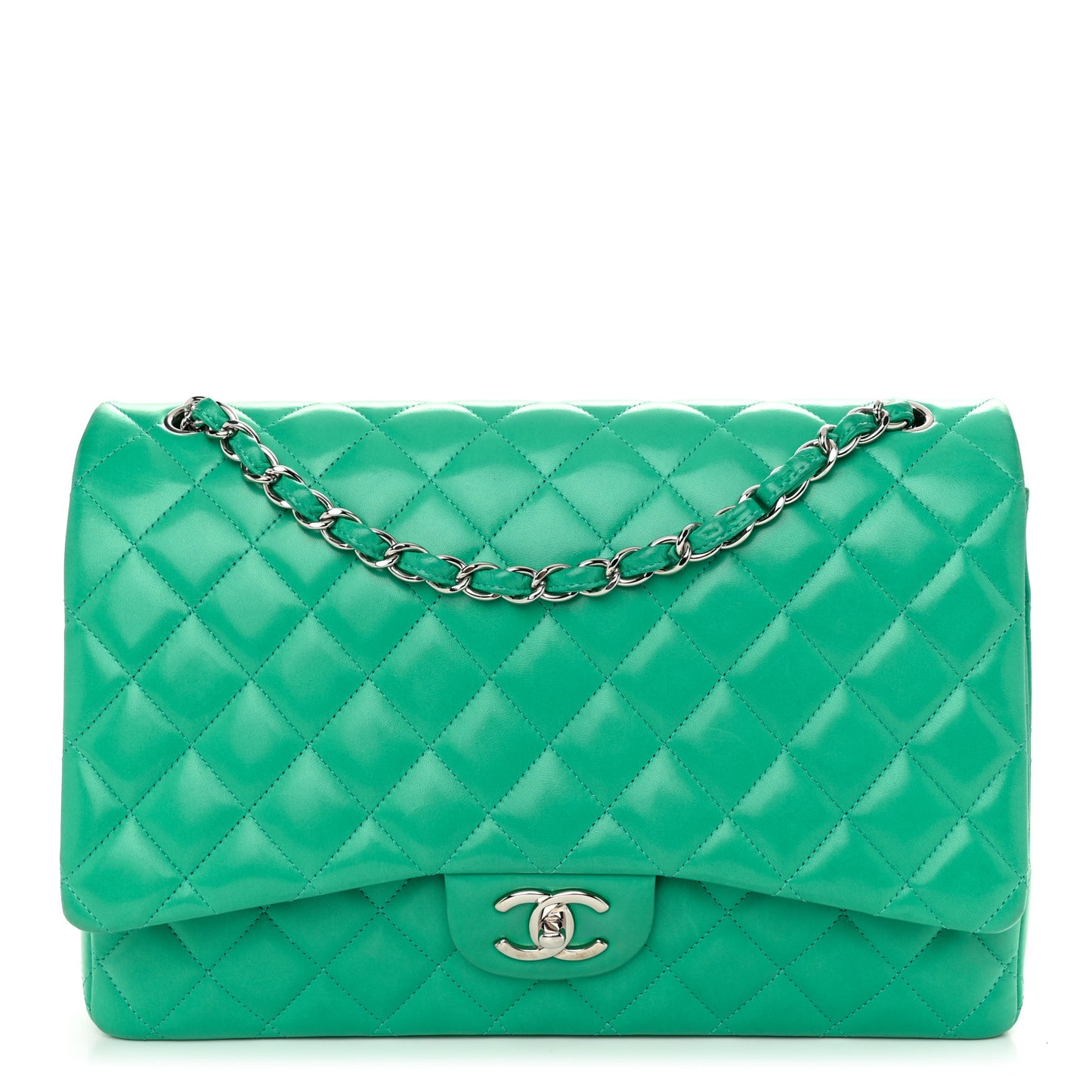 Lambskin Quilted Maxi Double Flap Green