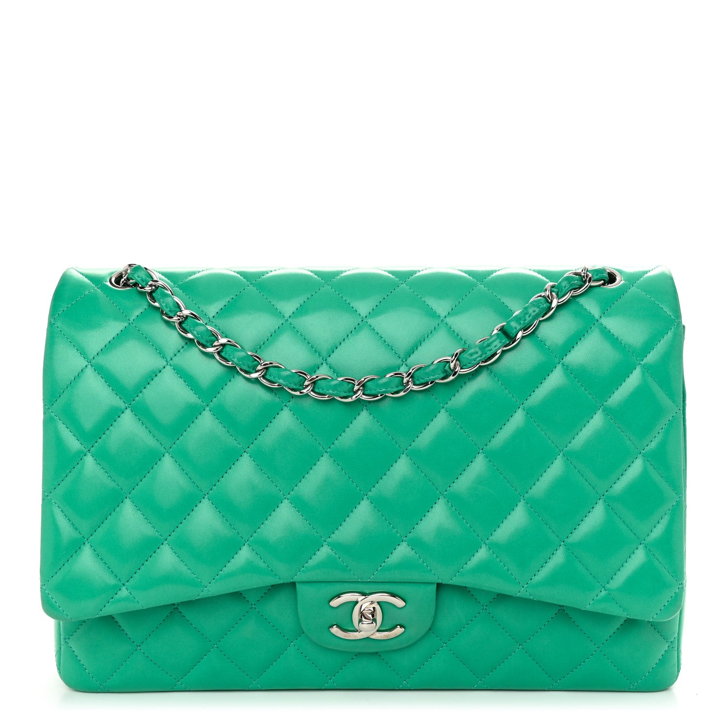 Chanel Lambskin Quilted Maxi Double Flap Green 1 of 13